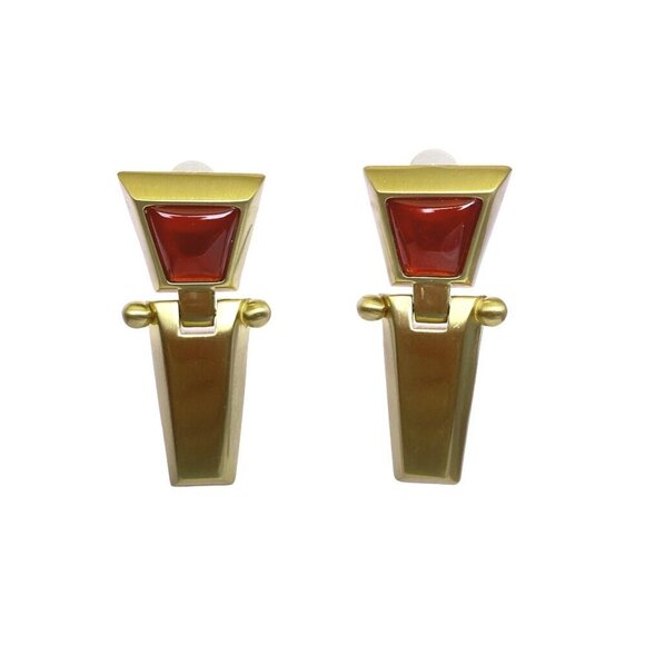 Anne Klein Couture rare red hinge pendant dangle 1980s vintage clip on earrings - Picture 2 of 5